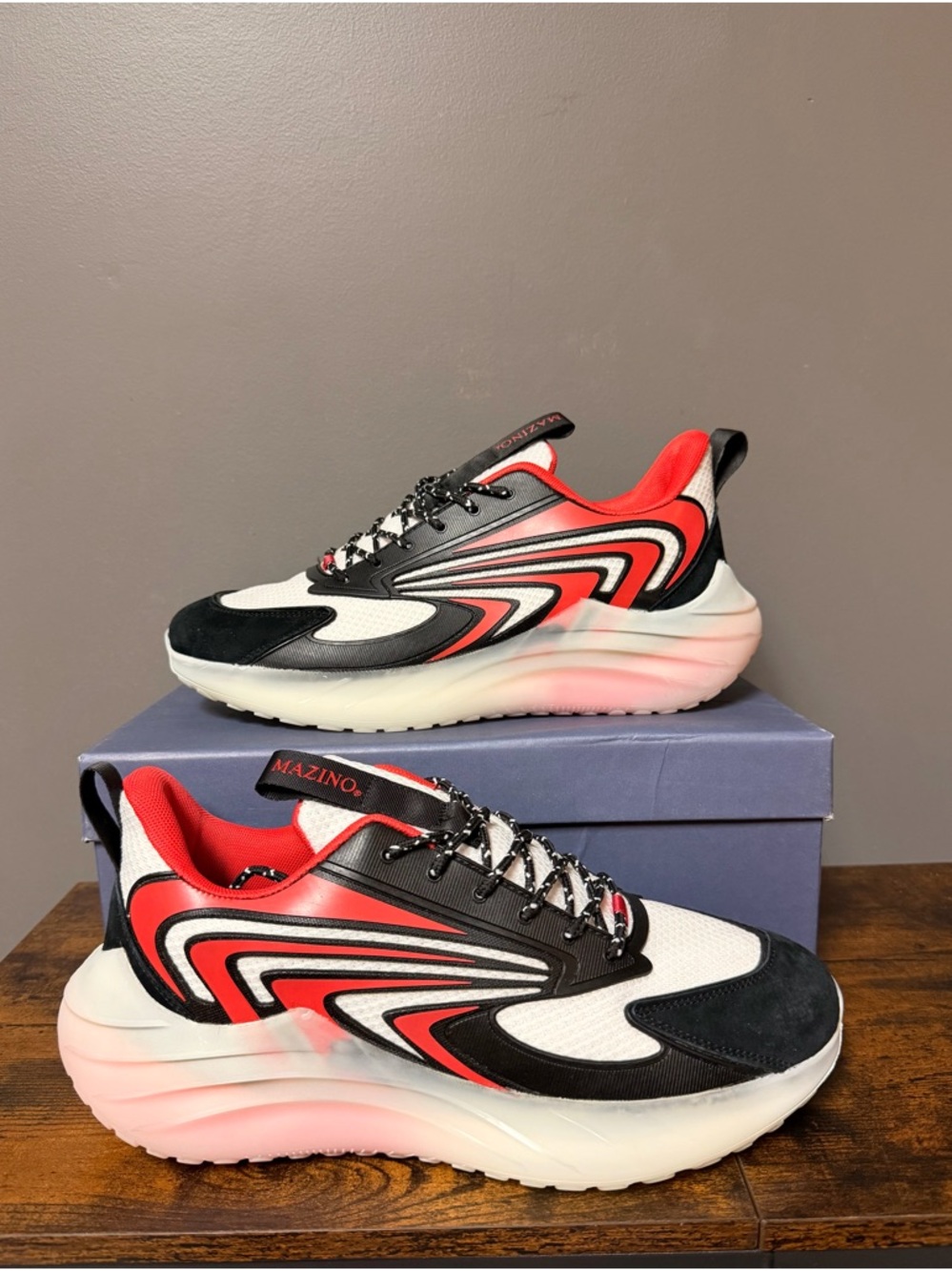 Mazino Men's Athletic Sneakers in Red, Black & White